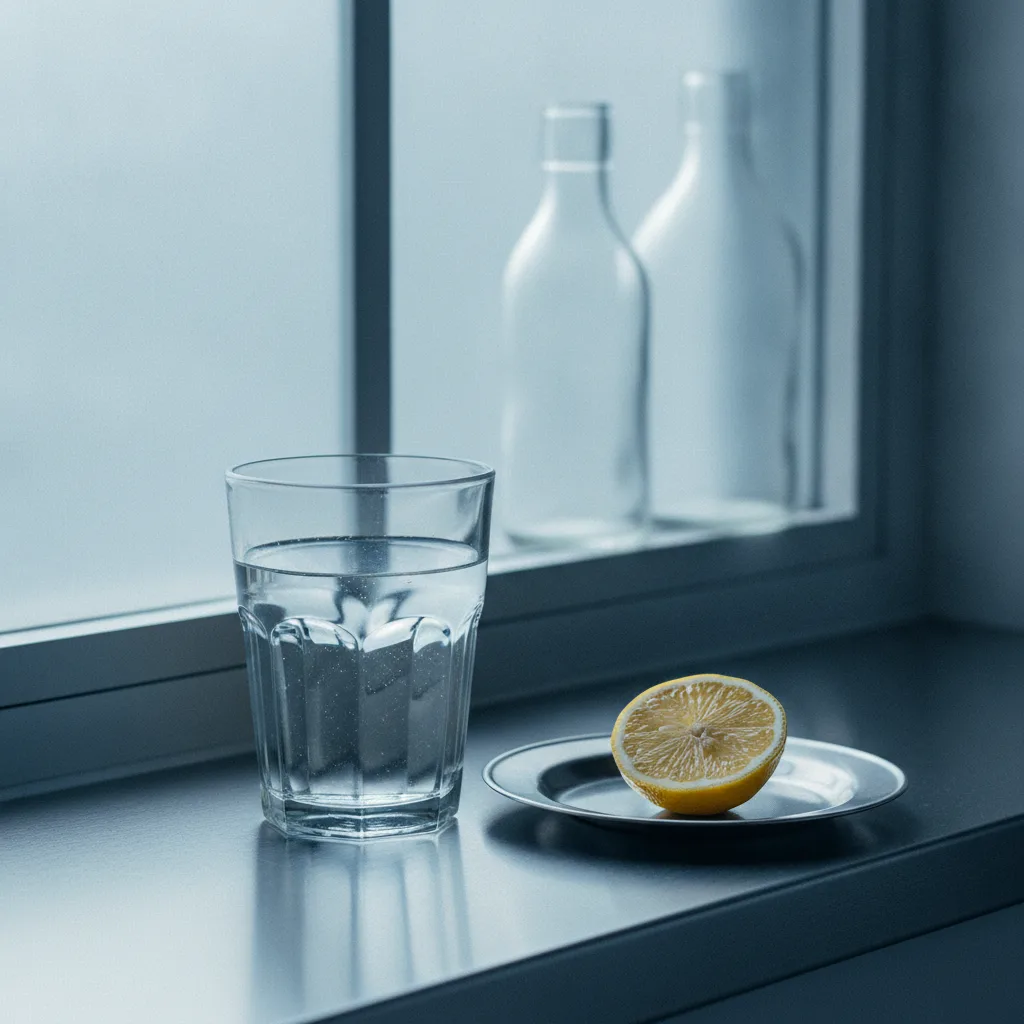 Lasikuppi sitrushedelmiä ja D-vitamiiniin liittyviä luonnontuotteita valoisassa keittiössä